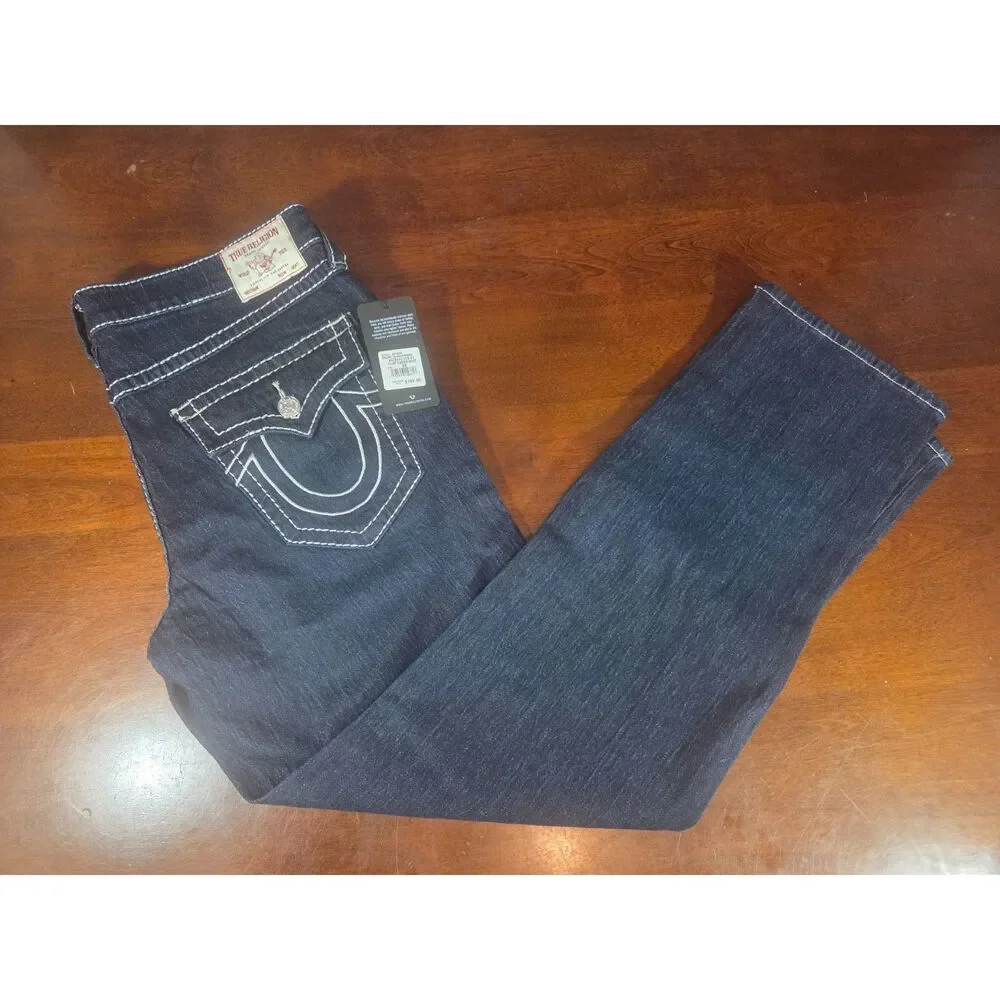 True Religion Ricki Relaxed Straight Jeans Dark Wash Size 36x32 New w/ Tags